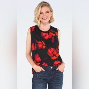 Cabi Black Floral Complete Sleeveless Top Size XL